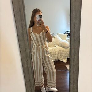 Japna Beige and White Striped Jumpsuit